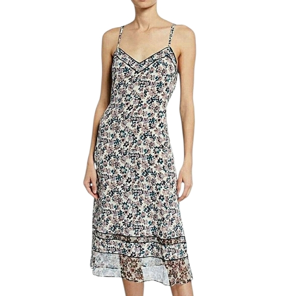 Rag & Bone Ilona Floral Midi Slip Dress Silk Cream Purple Cocktail Whimsical S - Picture 1 of 17